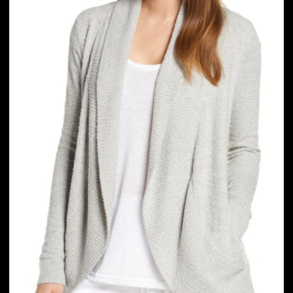 Caslon XL Gray Open Front Drape Waterfall Cozy Soft Cardigan Sweater